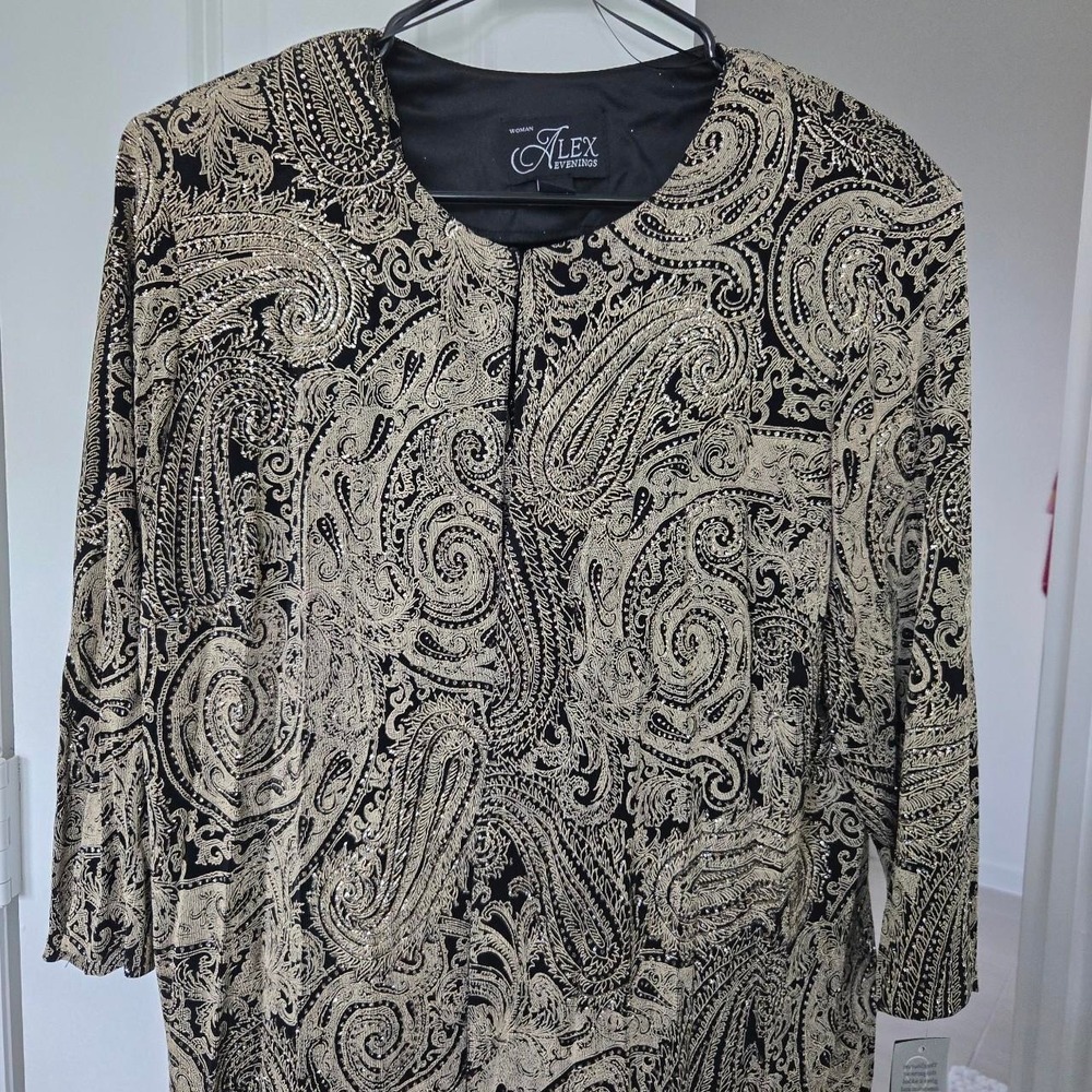 Alex Jacket and top paisley prints set with black stones glitter